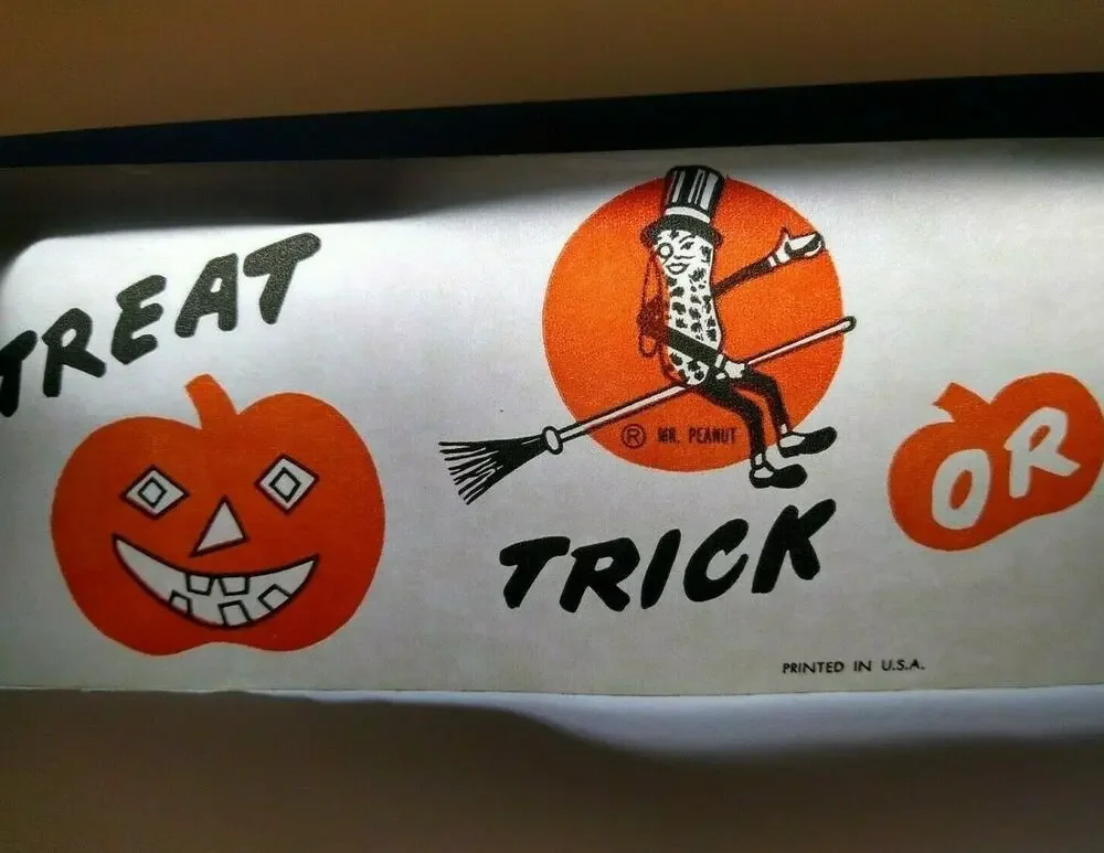 Mr Peanut Halloween Wax Paper Steamer Banner Original 1940s Planters Peanuts Art